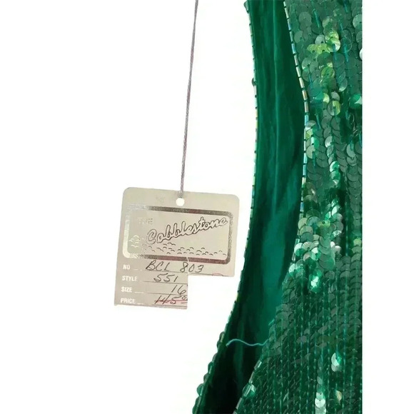 MODI 100% Silk Vintage Sequin Top Size 16 Green Festive Holiday Christmas NWT - Picture 4 of 7